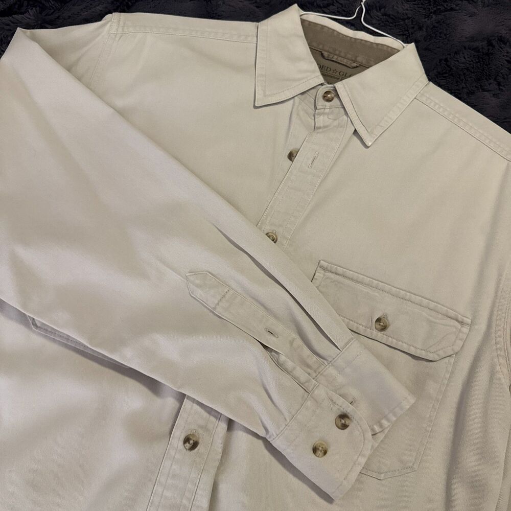 Mens Small Faded Glory 100% Cotton Utility Long SleeveShirt Beige/Tan VGUC